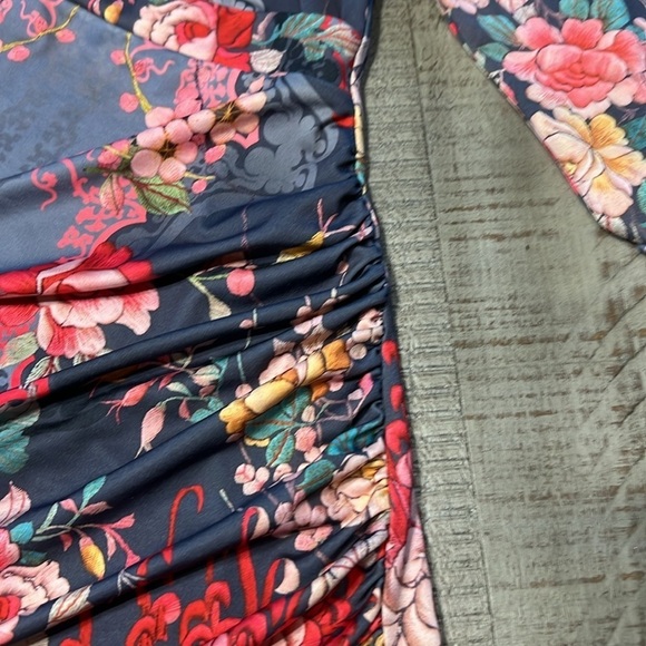 JOHNNY WAS USA Floral Tapestry Print, X-Over, Spandex Stretch Jersey Dress